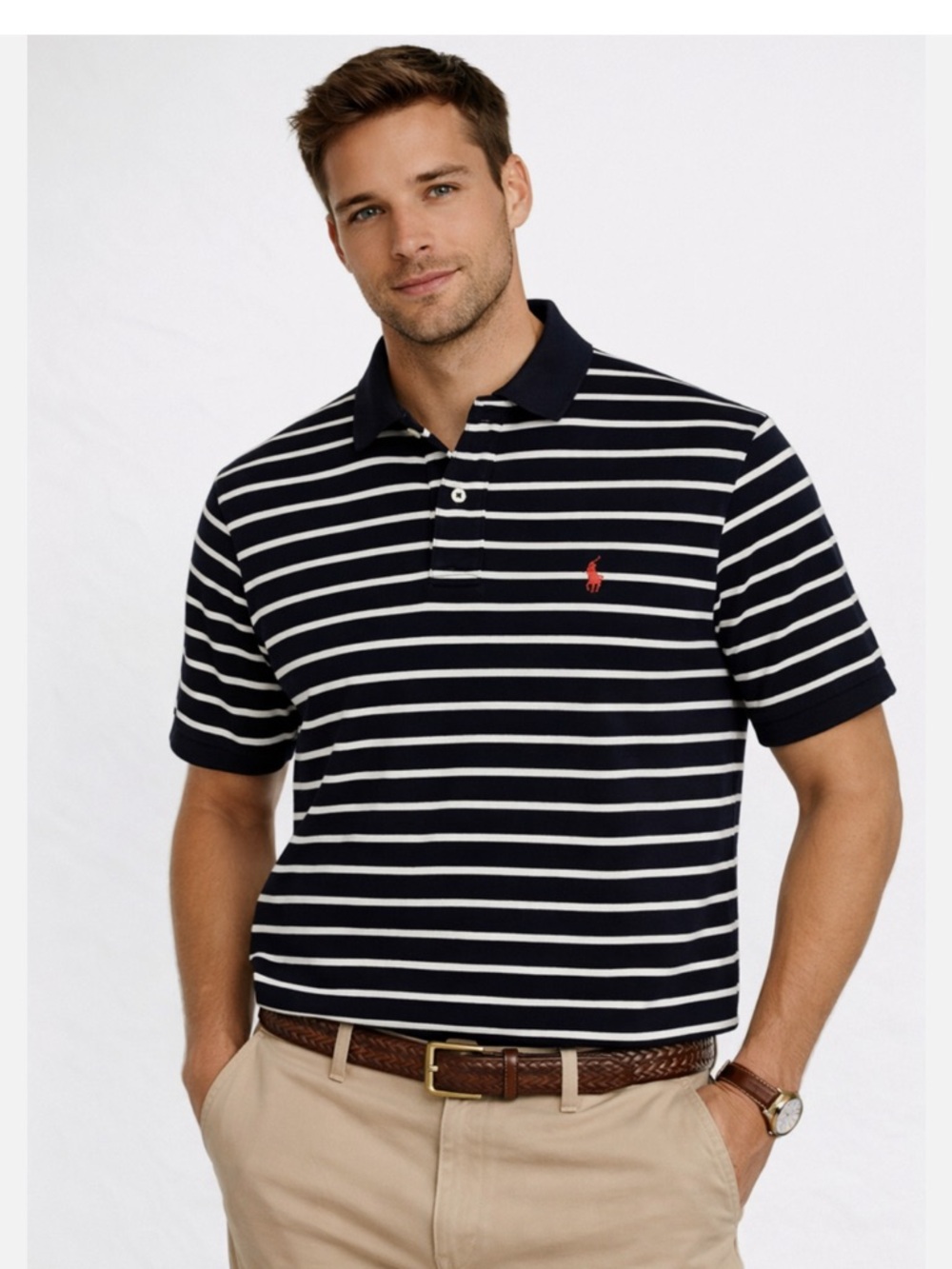 Polo Ralph Lauren Black & White Striped Polo Shirt cotton Mens XLT